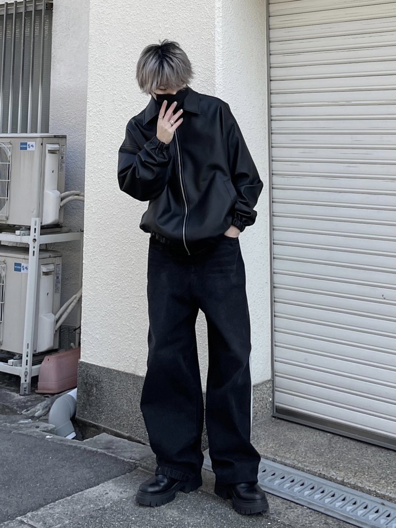 受注制【Chikashitsu +】oversized side line denim pants (2color 