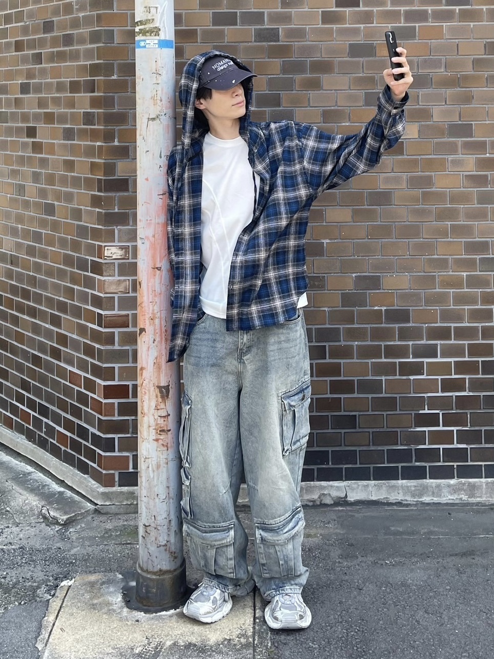 受注制【Chikashitsu +】glen check hooded shirt (2color