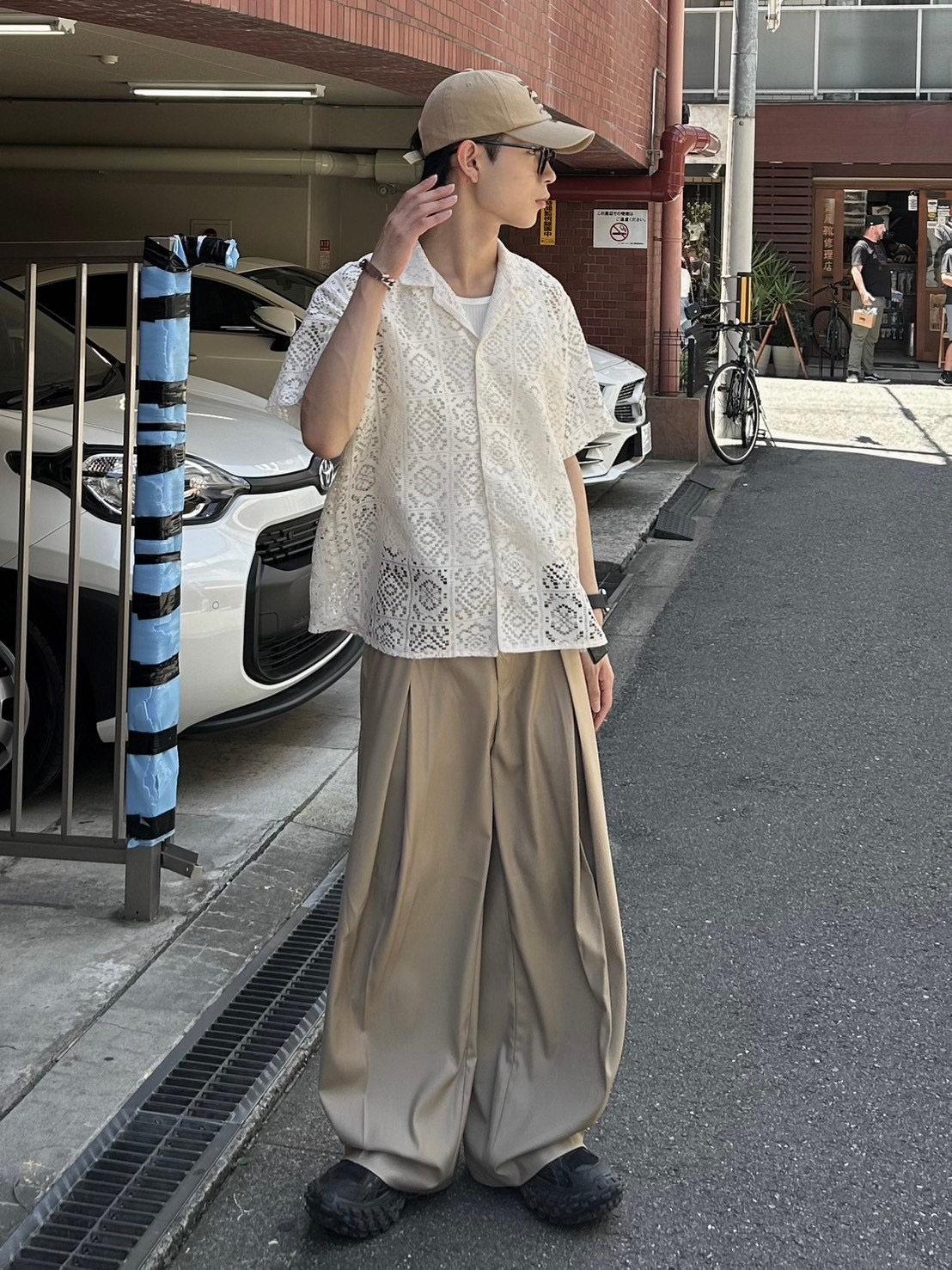 CS】Cross tuck drape slacks (beige) | OUR BRAND,Chikashitsu CS】Cross tuck drape slacks (beige) | OUR BRAND,Chikashitsu