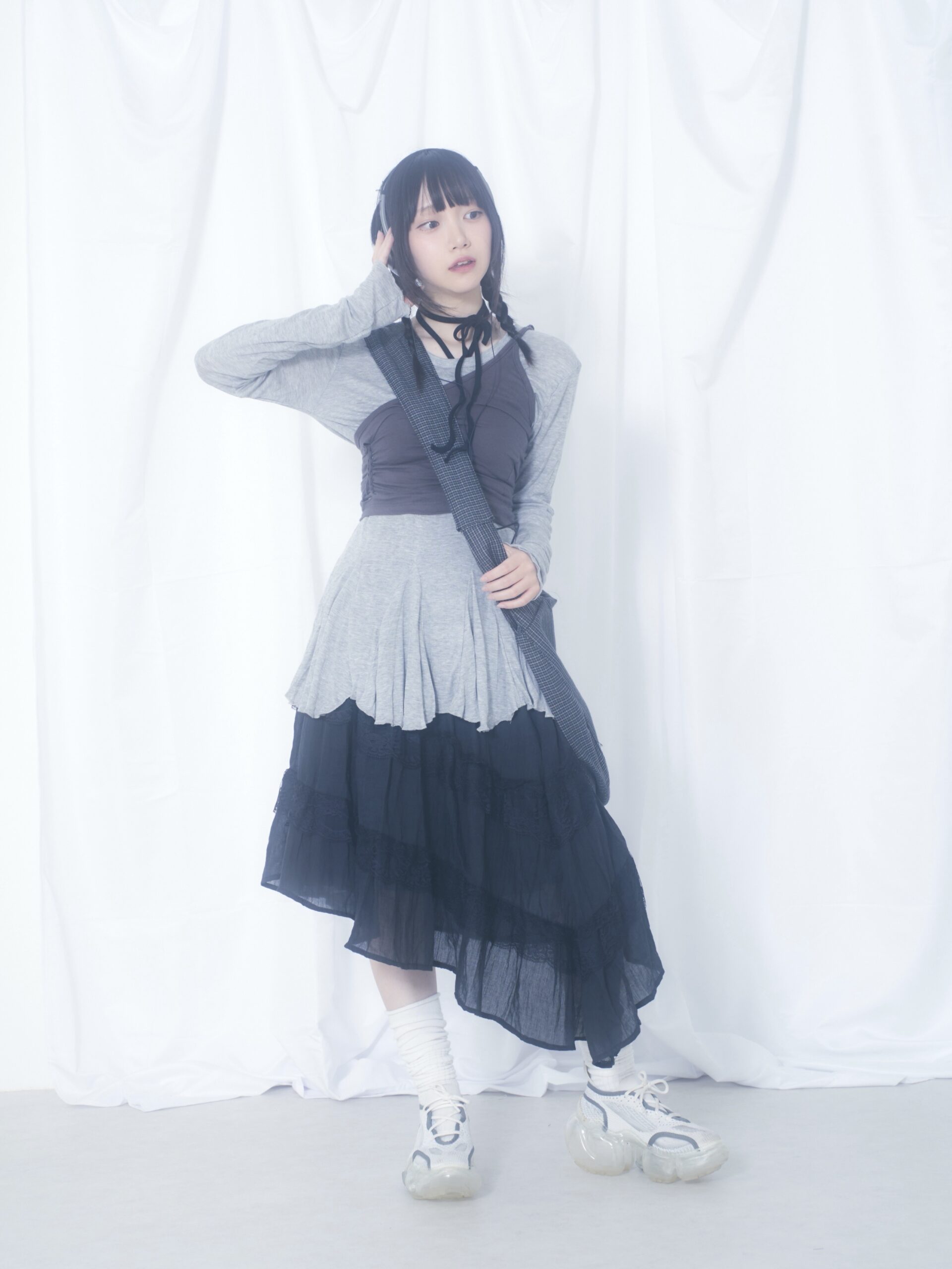 受注制【Nerd out XU】unbalance long frill skirt (3color