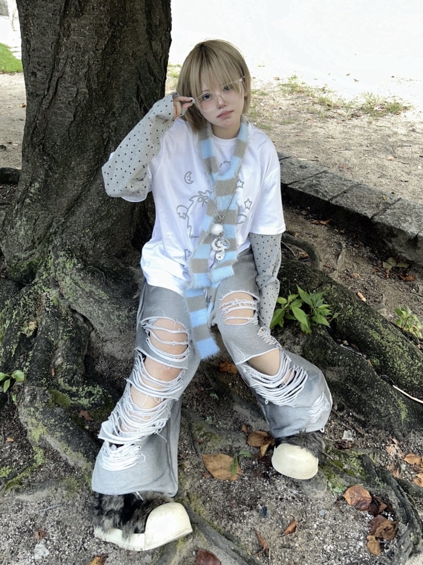 ゆった 受注制【Never mind the XU】dirty damage sweat pants