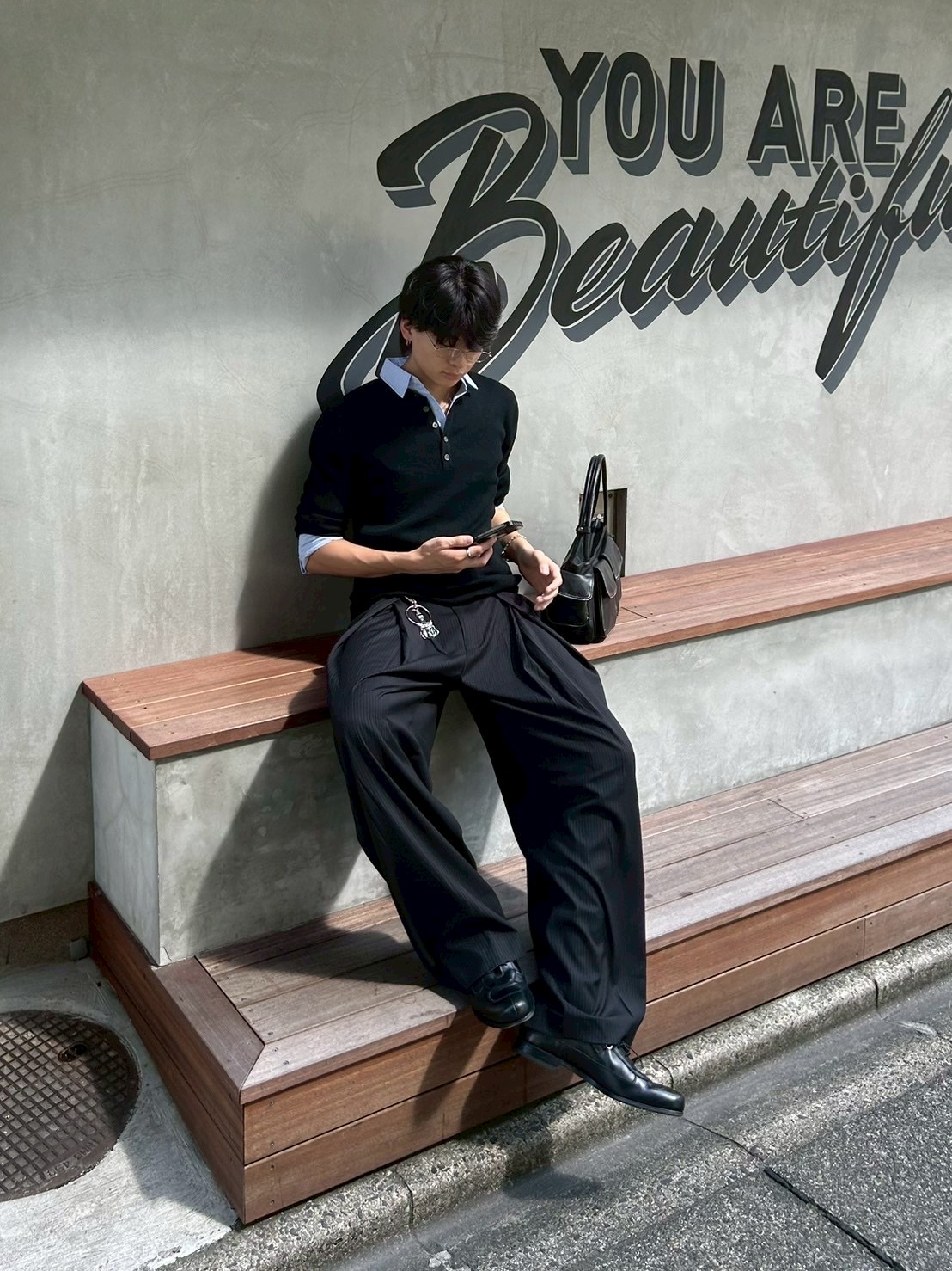 【CS】stripe cross tuck drape slacks black CS】stripe cross tuck drape slacks (black) | OUR BRAND,Chikashitsu